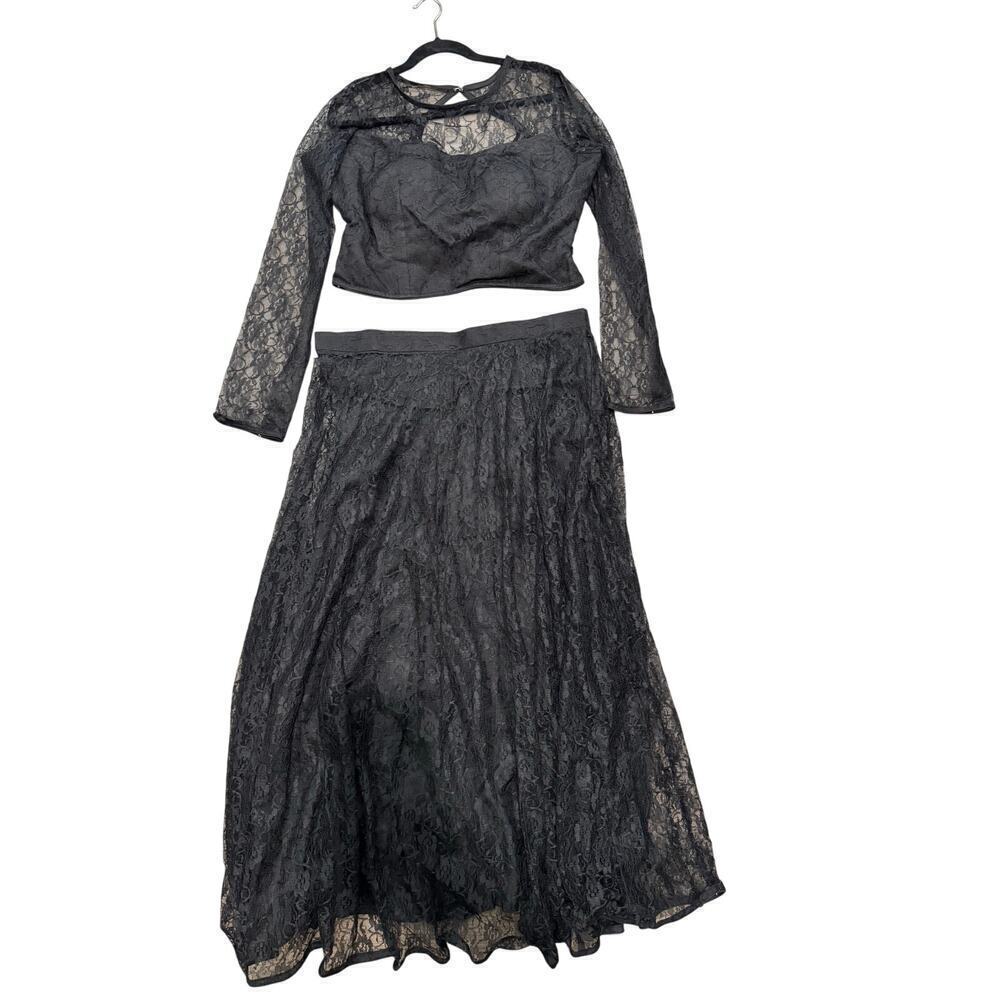 Black 3PC Indian Lace Lehenga Choli Long Sleeves XL New without Tags Timeless